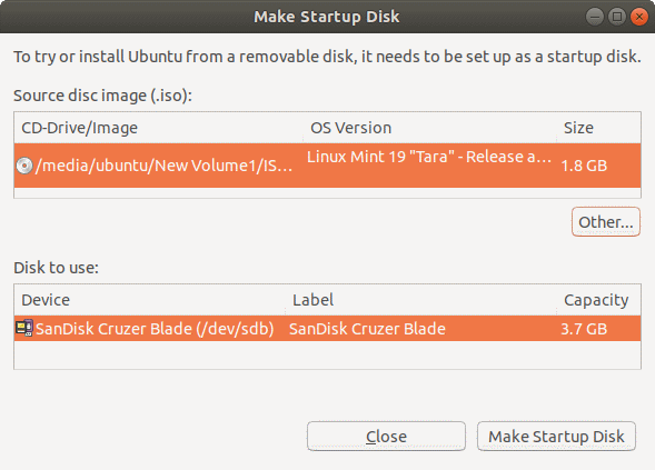 Startup disk creator install